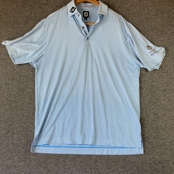 Footjoy Polo Shirt Mens Large L Blue Stripe Fj Logo Collar